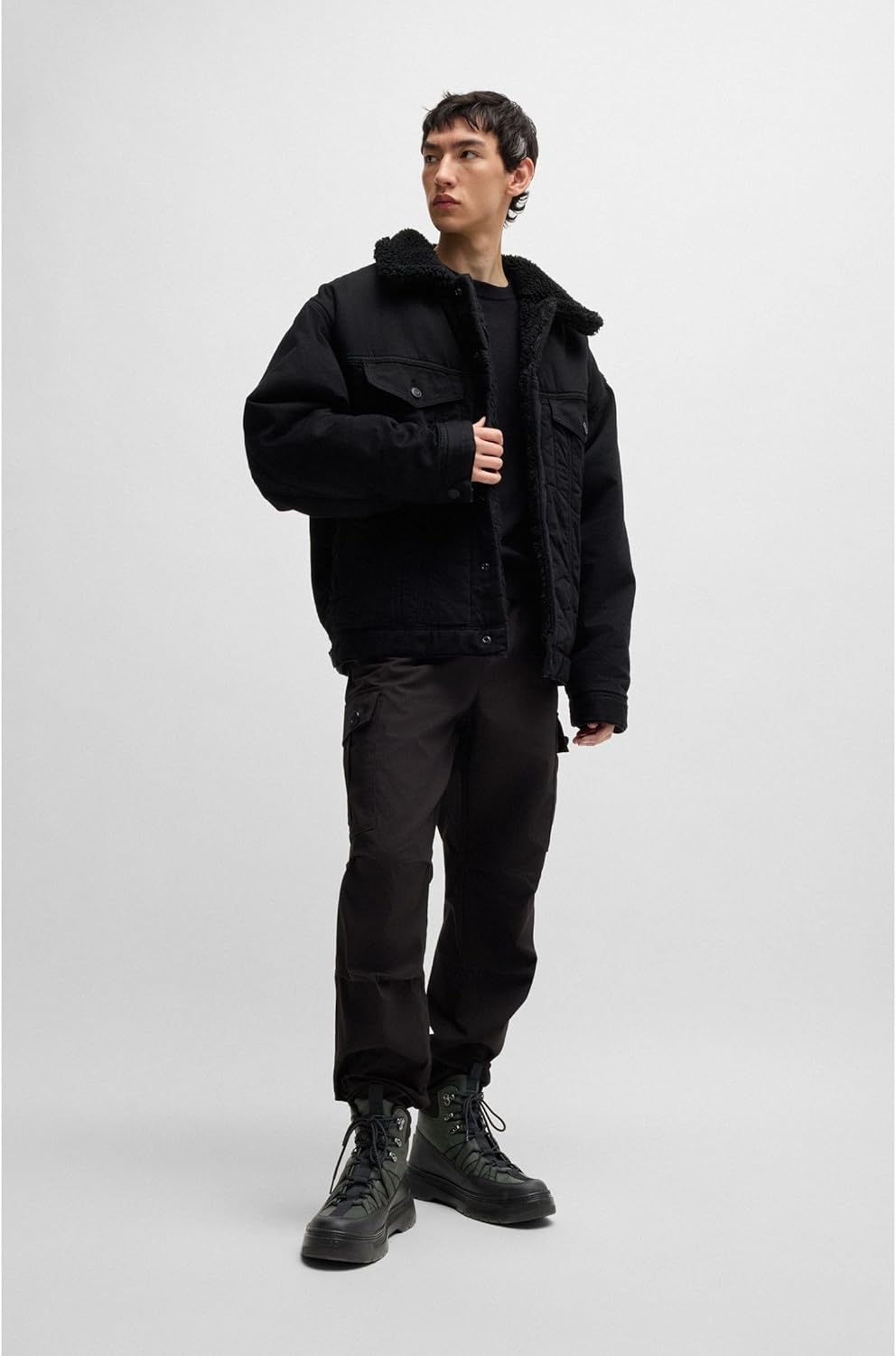 <strong>HUGO</strong><br> Мужские Urian hito Leather ботинки with Textile Trim Laces in Hiking Style — изображение 3